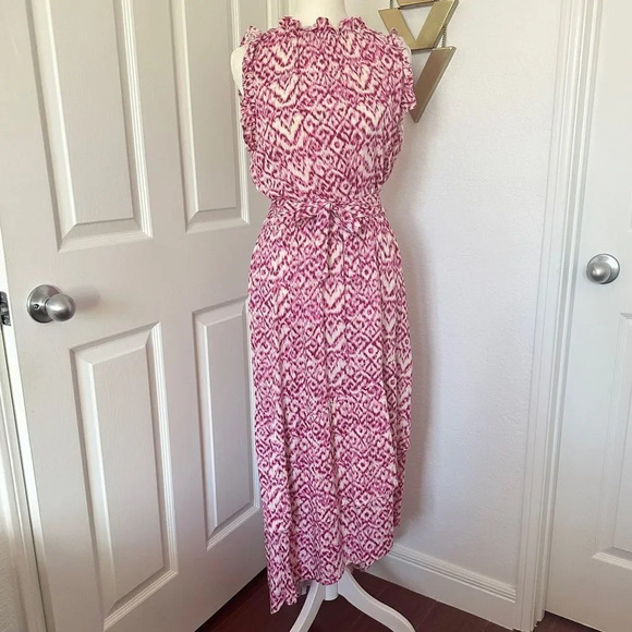 Who What Wear Pink Printed Midi Length Sleeveless Mock Neck Dress - Picture 2 of 16